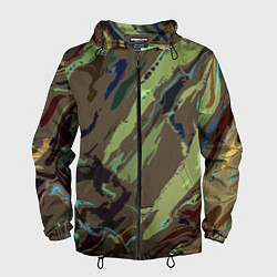 Ветровка с капюшоном мужская Абстракция тон хаки, цвет: 3D-черный