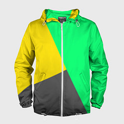 Ветровка с капюшоном мужская Жёлто-серо-зелёный трёхцветный, цвет: 3D-белый