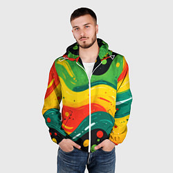Ветровка с капюшоном мужская Желто-зеленая краска текстура, цвет: 3D-белый — фото 2