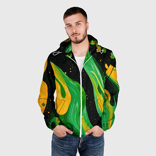 Мужская ветровка Зелено-желтая краска на черном / 3D-Белый – фото 3