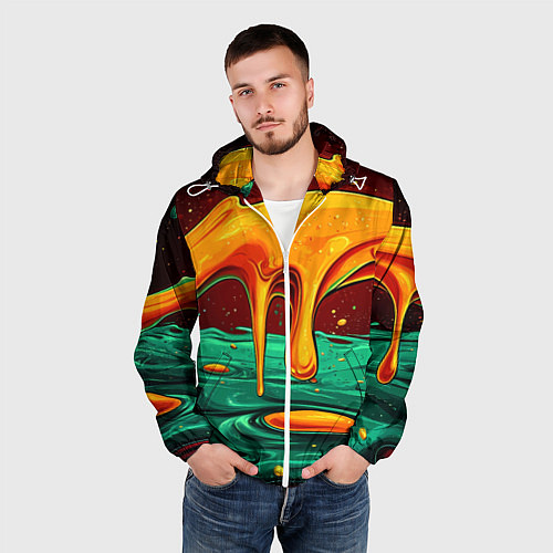 Мужская ветровка Оранжевая клякса текстура / 3D-Белый – фото 3
