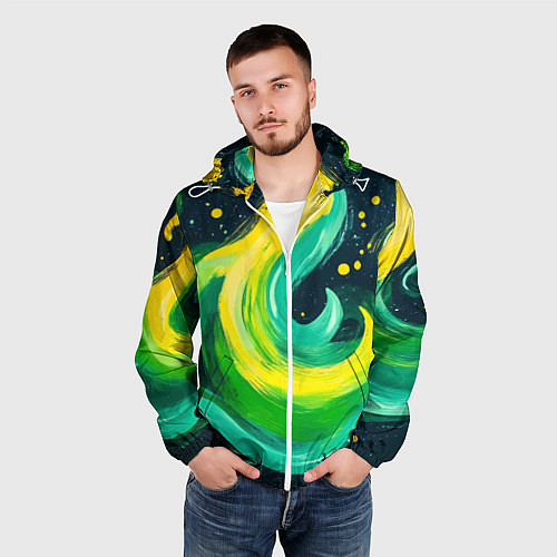 Мужская ветровка Желто-зеленая краска текстура / 3D-Белый – фото 3