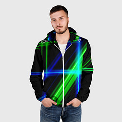 Ветровка с капюшоном мужская Color blue black green, цвет: 3D-белый — фото 2