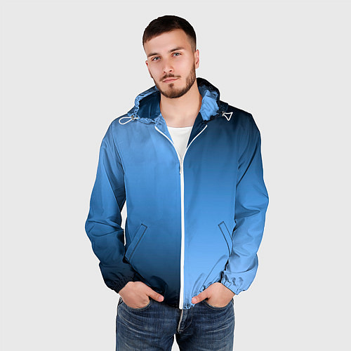 Мужская ветровка Градиент сине-голубой пополам / 3D-Белый – фото 3