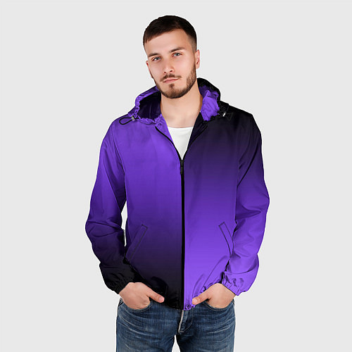 Мужская ветровка Чёрно-сиреневый градиент пополам / 3D-Черный – фото 3
