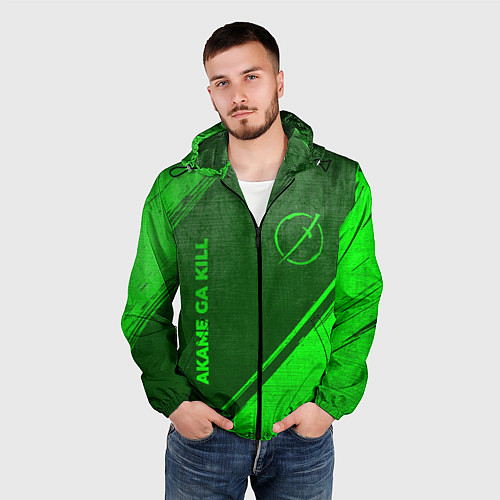Мужская ветровка Akame ga Kill - green gradient вертикально / 3D-Черный – фото 3
