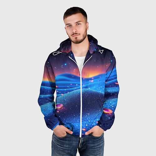 Мужская ветровка Синяя дюна - текстура / 3D-Белый – фото 3