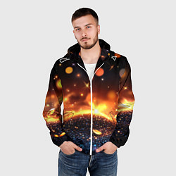 Ветровка с капюшоном мужская Оранжевое боке на черном, цвет: 3D-белый — фото 2