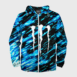 Ветровка с капюшоном мужская Monster energy штрихи голубых неоновых красок, цвет: 3D-белый