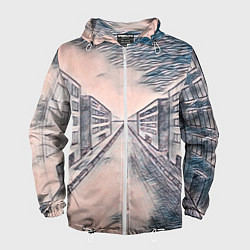 Ветровка с капюшоном мужская Сумрачный город, цвет: 3D-белый