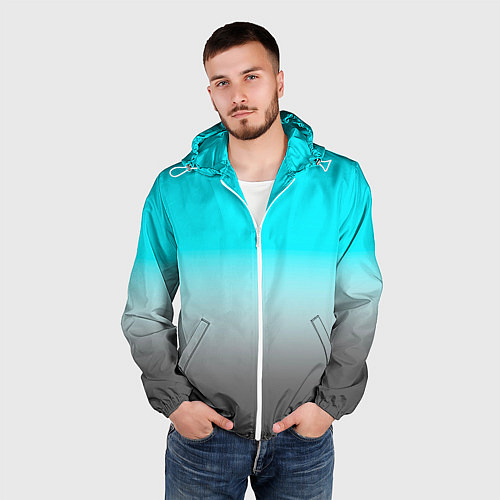 Мужская ветровка Серо-голубой светлый градиент / 3D-Белый – фото 3