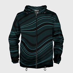 Ветровка с капюшоном мужская Тёмный синий волнистые полосы, цвет: 3D-черный