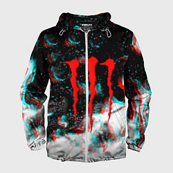 Ветровка с капюшоном мужская Monster energy огонь глитч, цвет: 3D-белый