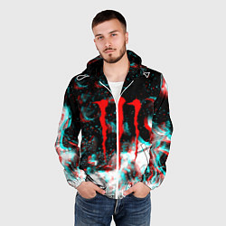 Ветровка с капюшоном мужская Monster energy огонь глитч, цвет: 3D-белый — фото 2