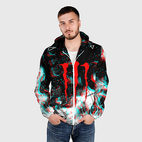 Мужская ветровка Monster energy огонь глитч / 3D-Белый – фото 3