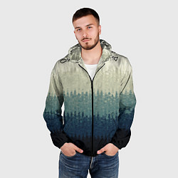 Ветровка с капюшоном мужская Серо-синий градиент текстурированные полосы, цвет: 3D-черный — фото 2