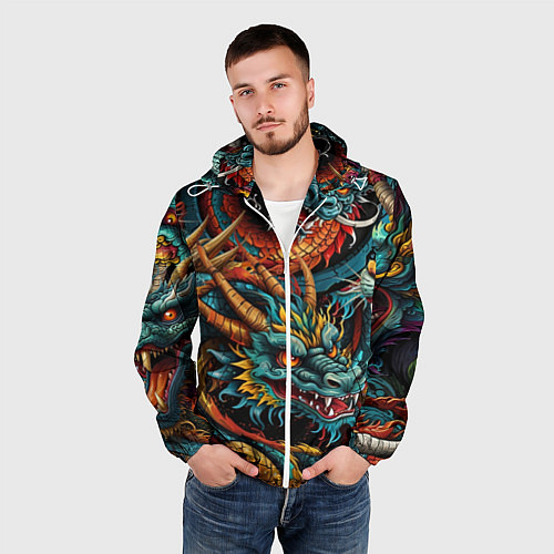 Мужская ветровка Татуировка дракона ирезуми / 3D-Белый – фото 3