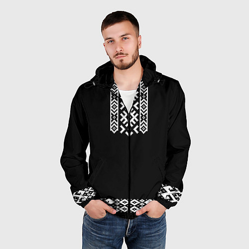Мужская ветровка Славянский орнамент и узор на черном - вышиванка р / 3D-Черный – фото 3