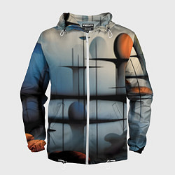 Ветровка с капюшоном мужская Архитектурная абстракция в тумане, цвет: 3D-белый