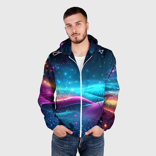 Мужская ветровка Синий блестящий фон текстура / 3D-Белый – фото 3