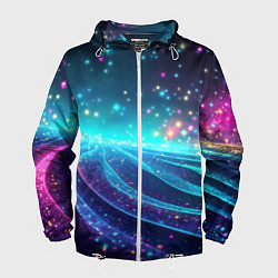 Ветровка с капюшоном мужская Сине-фиолетовая волнистая текстура, цвет: 3D-белый