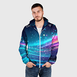Ветровка с капюшоном мужская Синяя блестящая текстура, цвет: 3D-белый — фото 2