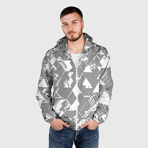 Мужская ветровка Светлый серый геометричный паттерн / 3D-Белый – фото 3