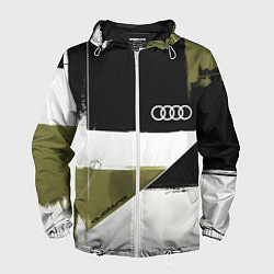 Ветровка с капюшоном мужская Ауди логотип, цвет: 3D-белый