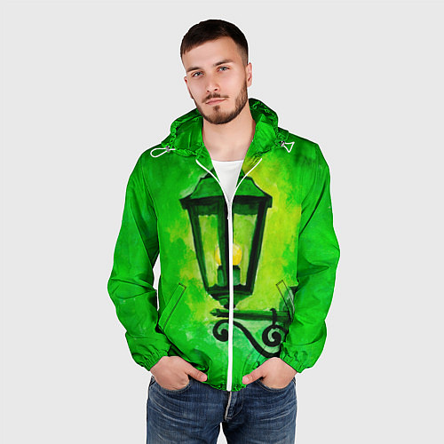 Мужская ветровка Уличный зелёный фонарь / 3D-Белый – фото 3
