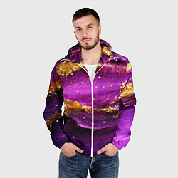 Ветровка с капюшоном мужская Золотистая фиолетовая текстура, цвет: 3D-белый — фото 2
