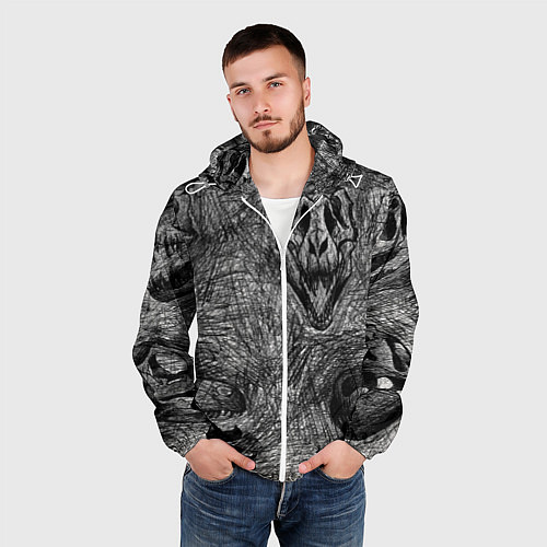 Мужская ветровка Черепа динозавров - эскиз / 3D-Белый – фото 3