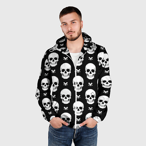Мужская ветровка Черепной фон / 3D-Белый – фото 3