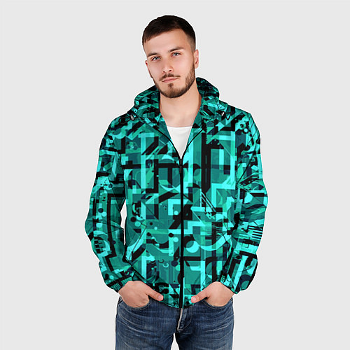 Мужская ветровка Неоновый голубой объёмный эффект / 3D-Черный – фото 3