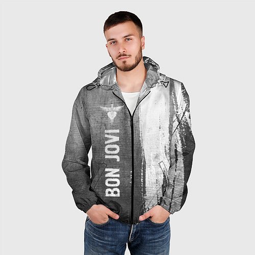 Мужская ветровка Bon Jovi - grey gradient по-вертикали / 3D-Черный – фото 3