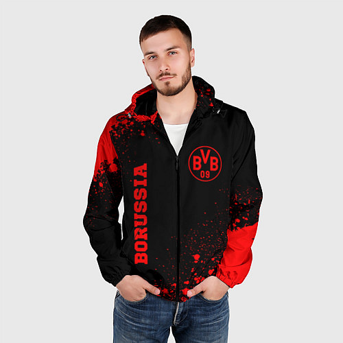 Мужская ветровка Borussia - red gradient вертикально / 3D-Черный – фото 3