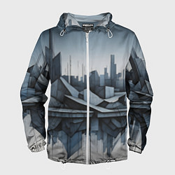 Ветровка с капюшоном мужская Небоскребы и скалы, цвет: 3D-белый