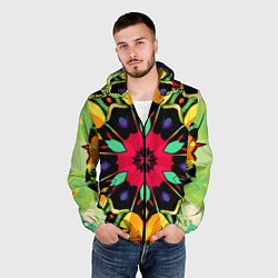 Ветровка с капюшоном мужская Салатовый калейдоскоп, цвет: 3D-черный — фото 2