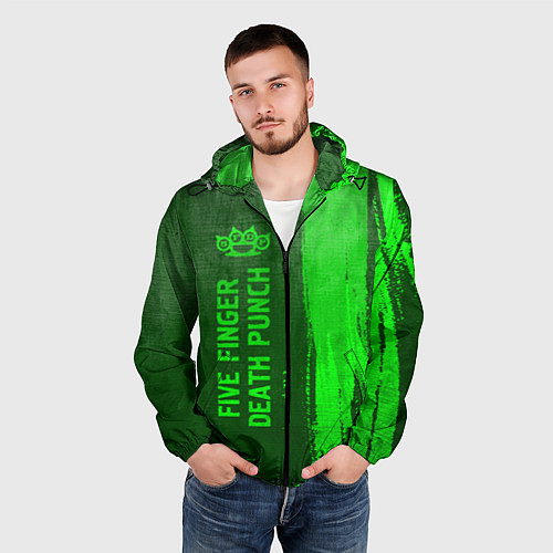 Мужская ветровка Five Finger Death Punch - green gradient по-вертик / 3D-Черный – фото 3