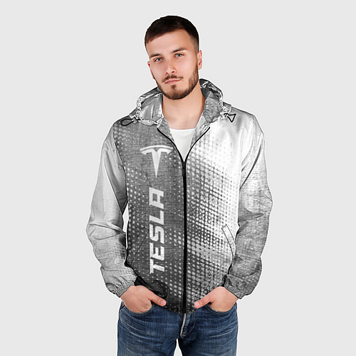 Мужская ветровка Tesla - grey gradient по-вертикали / 3D-Черный – фото 3