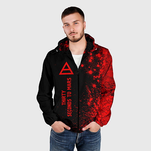 Мужская ветровка Thirty Seconds to Mars - red gradient по-вертикали / 3D-Черный – фото 3