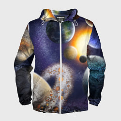 Ветровка с капюшоном мужская Парад планет, цвет: 3D-белый