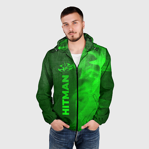 Мужская ветровка Hitman - green gradient по-вертикали / 3D-Черный – фото 3