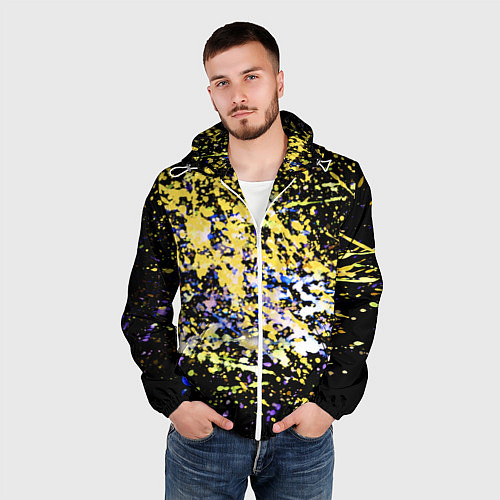Мужская ветровка Желто синяя краска на черном / 3D-Белый – фото 3