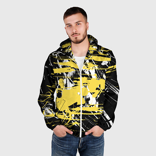 Мужская ветровка Желтая краска на черном / 3D-Белый – фото 3