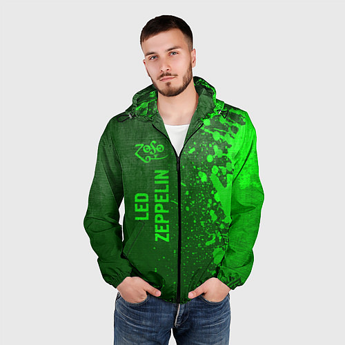 Мужская ветровка Led Zeppelin - green gradient по-вертикали / 3D-Черный – фото 3