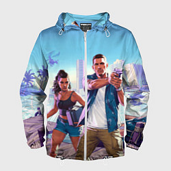 Ветровка с капюшоном мужская GTA 6 главные герои, цвет: 3D-белый