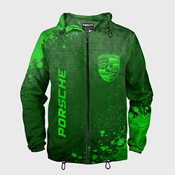 Ветровка с капюшоном мужская Porsche - green gradient вертикально, цвет: 3D-черный