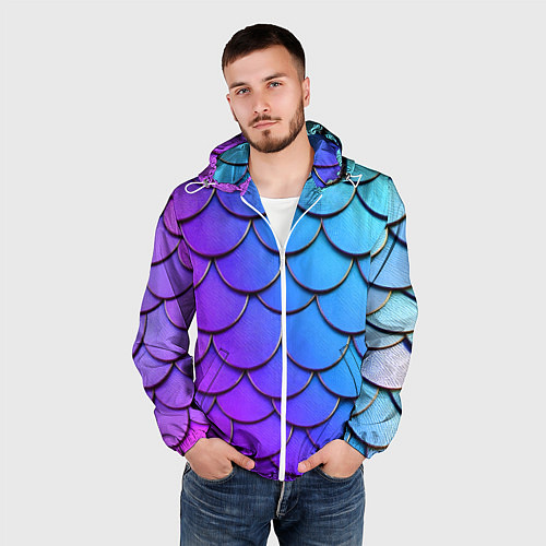 Мужская ветровка Градиент на чешуе / 3D-Белый – фото 3