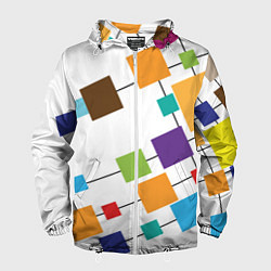 Ветровка с капюшоном мужская Разноцветные квадраты, цвет: 3D-белый
