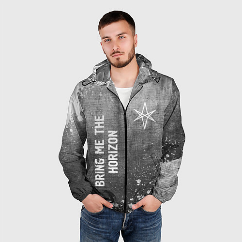 Мужская ветровка Bring Me the Horizon - grey gradient вертикально / 3D-Черный – фото 3